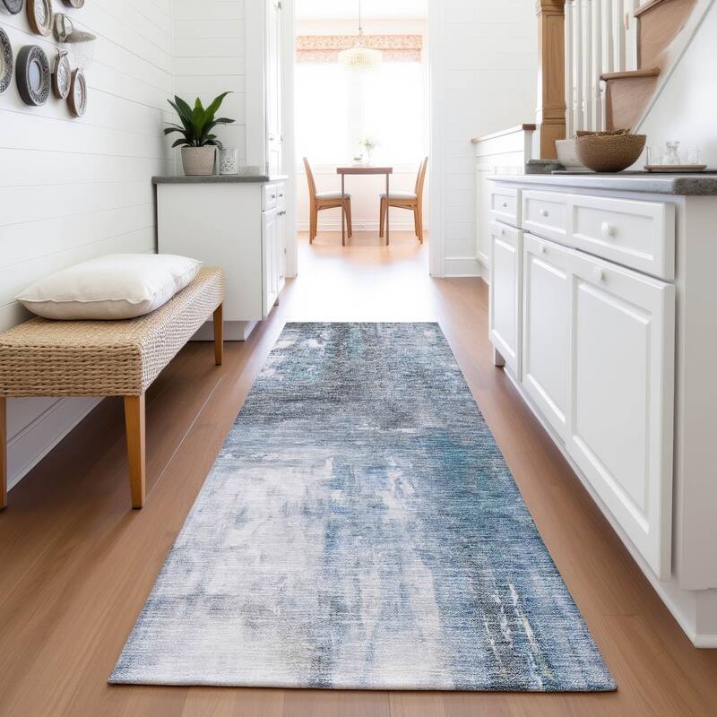 Premium Washable Super Soft Modern Watercolor Mayfield Rug - Blue - 2'3" x 7'6"