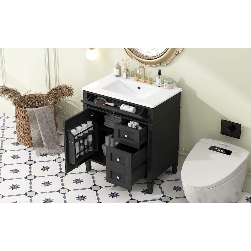 30''Bathroom Vanity With Top Sink,Modern Bathroom Storage Cabinet With 2 Drawers And A Tip-Out Drawer,Single Sink