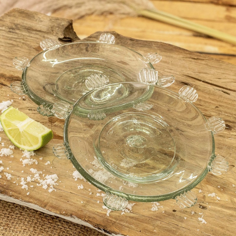 Novica Handmade Feathers Blown Recycled Glass Dessert Plates (Pair)