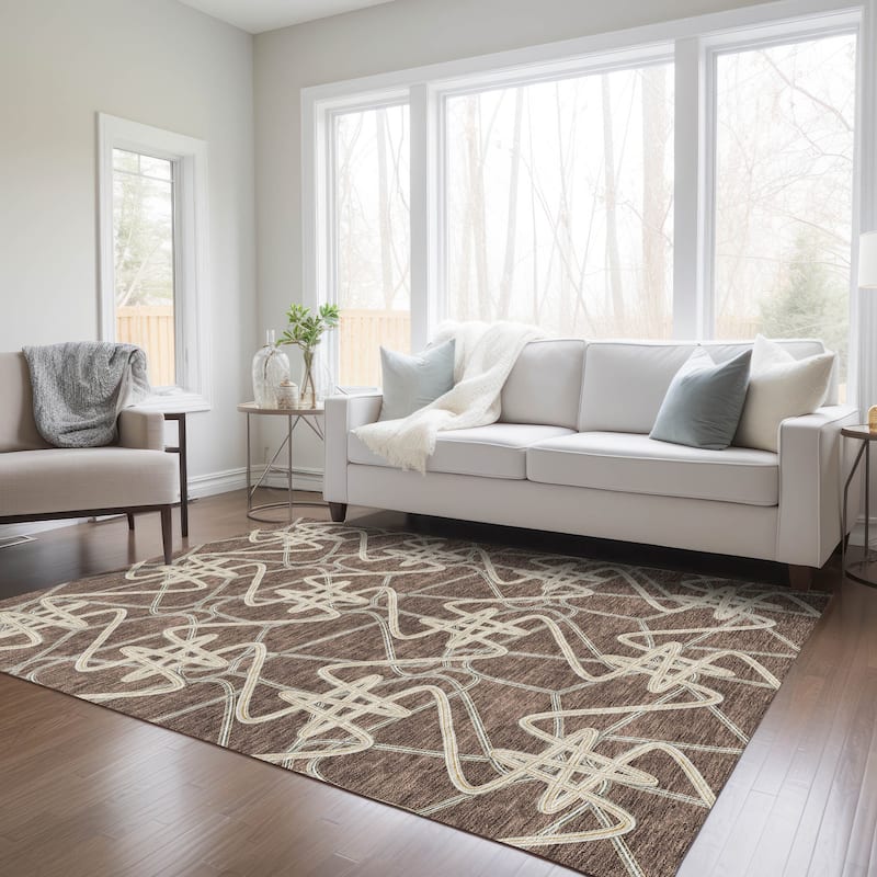 Machine Washable Indoor/ Outdoor Contemporary Links Chantille Rug