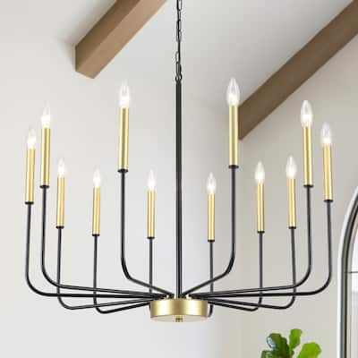 12-Light W32.08" x H70.07" Rustic Candle Chandelier for Dining Room Bedroom