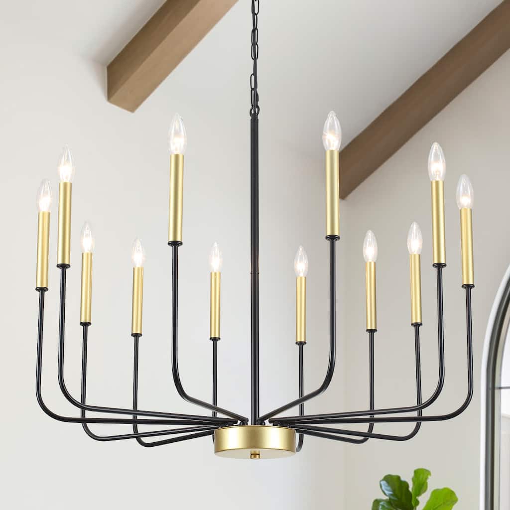 12-Light W32.08" x H70.07" Rustic Candle Chandelier for Dining Room Bedroom