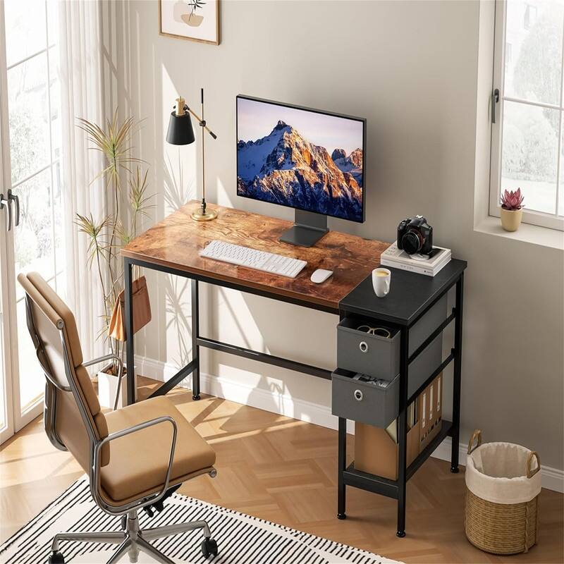 Computer Desk with Drawers and Storage Shelves