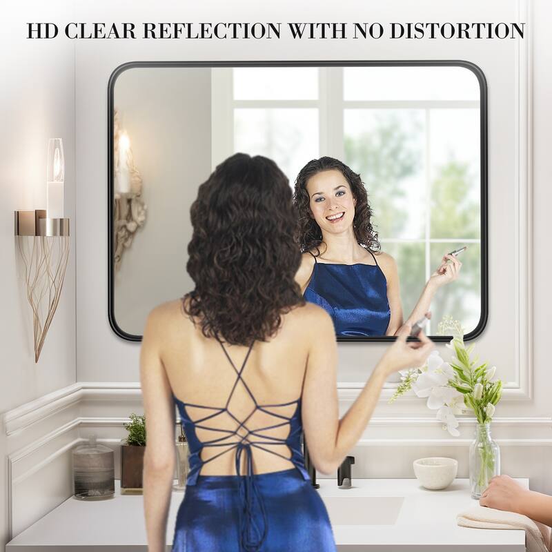 Matte Black Bathroom Mirror - Rustproof Framed Wall Mirror for Over Sink, Shatterproof Glass