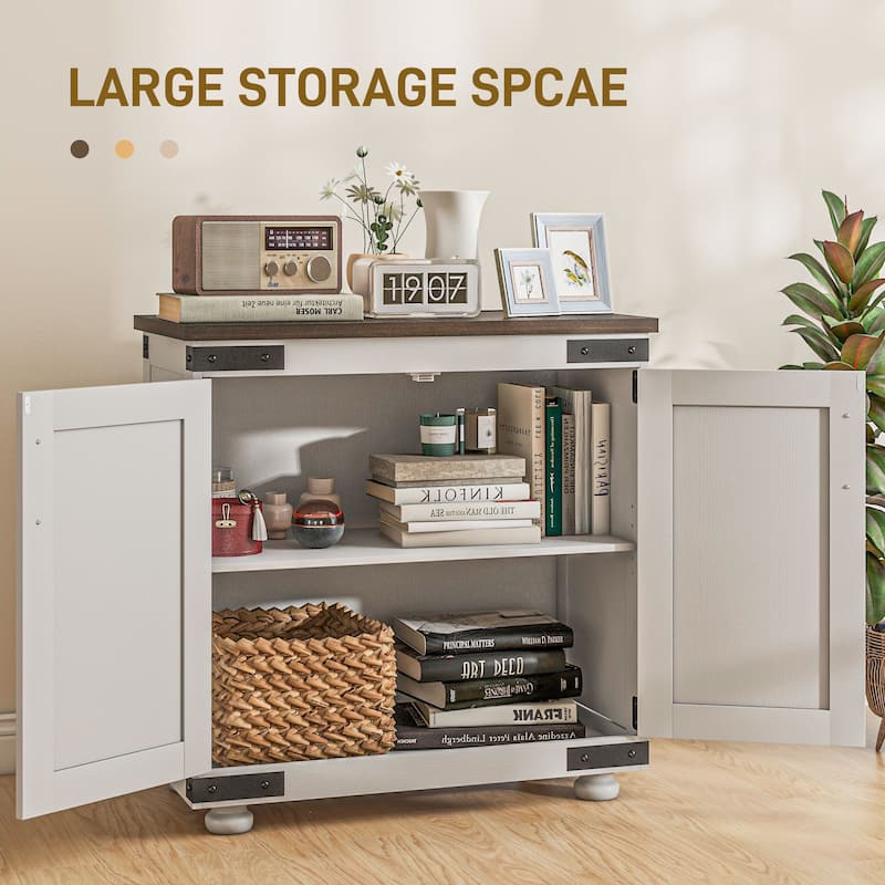 Modern Farmhouse Sideboard, Buffet Cabinet with Barn Style Door and Adjustable Shelf, Kitchen Storage Cabinet with Wood Legs