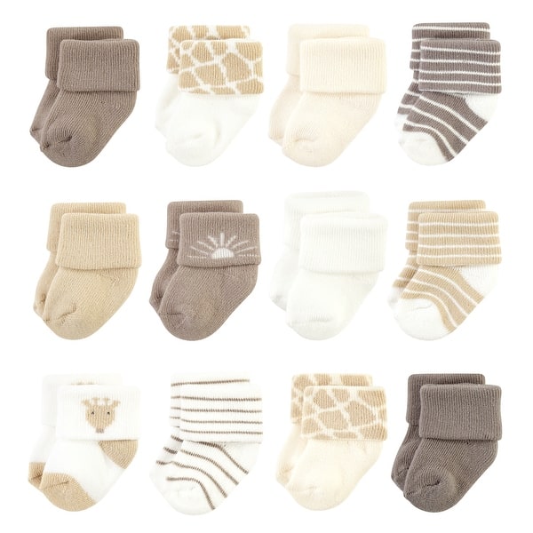 slide 1 of 1, Hudson Baby Infant Boy Cotton Rich Newborn and Terry Socks, Modern Giraffe 0-6 Months - Modern Giraffe