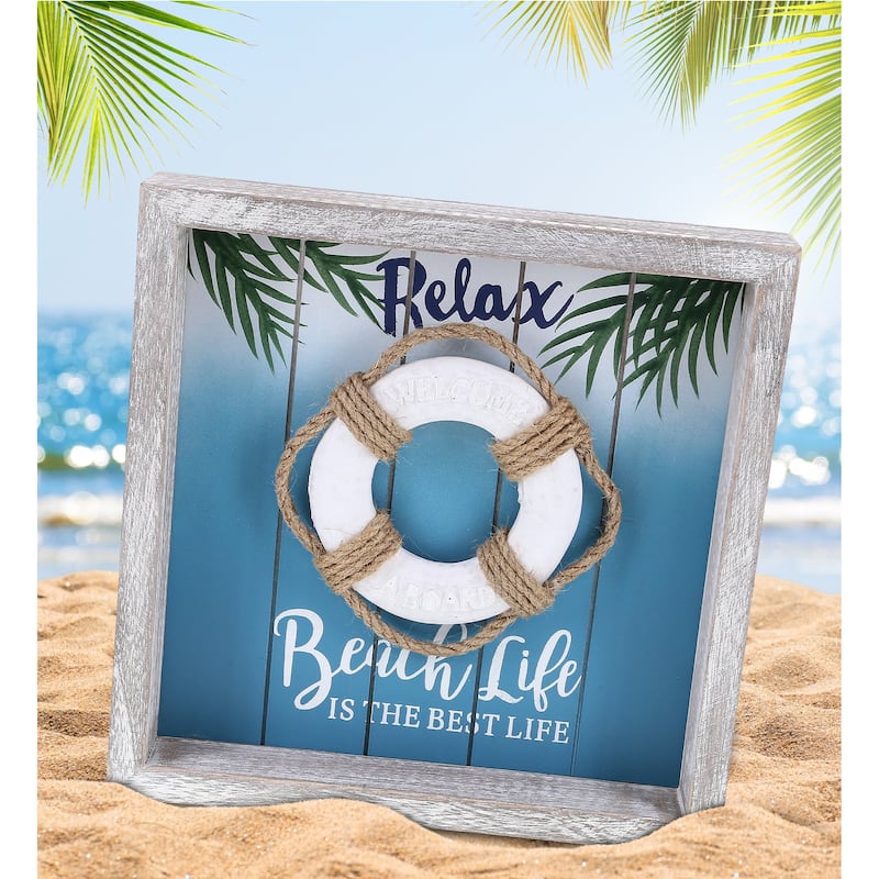 CoTa Global Aqua Sky Wall Life Ring Relax Hanging Sign with Hang Mount - 8.8″Lx8.8″Wx1.5″H