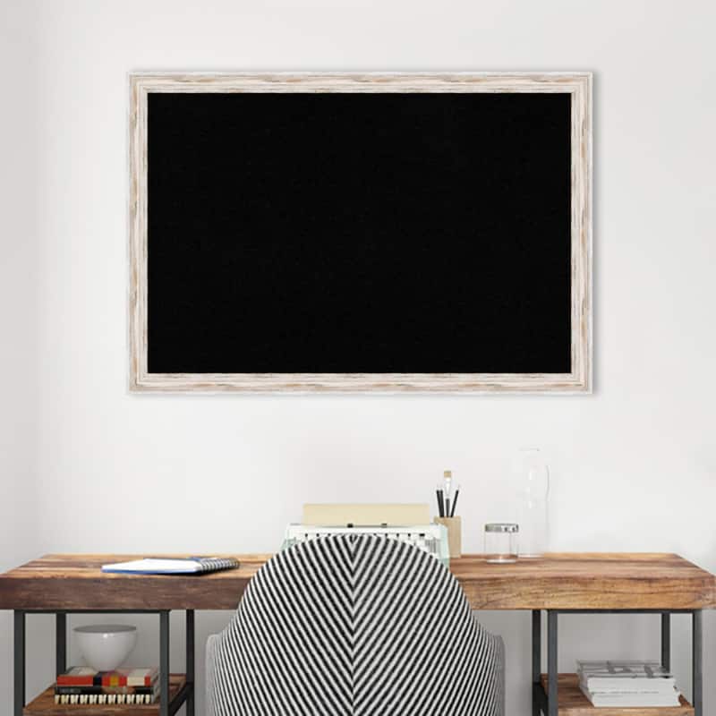 Alexandria White Wash Narrow Wood Framed Black Corkboard Bulletin Board, Organization Board, Pin Board