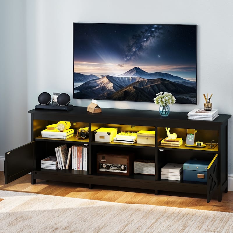 Moasis Farmhouse 70"W TV Stand with LED Lights, Outlets