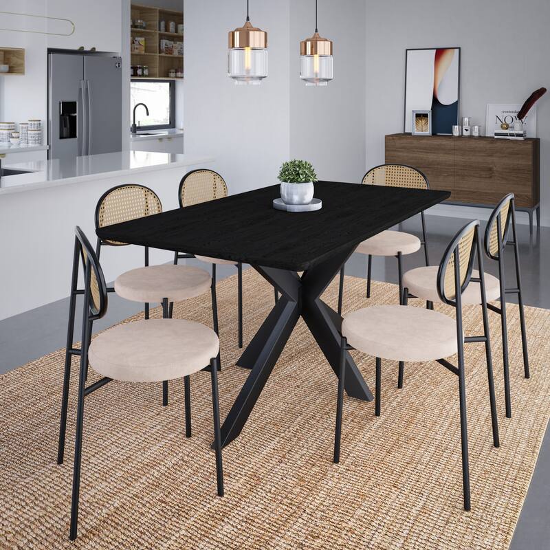 Ravenna Modern 63" Rectangular Dining Table with Solid Wood Top & X-Shape Metal Legs for Home Kitchen Dining Room