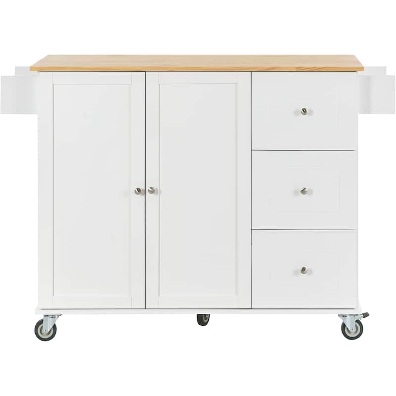 Kitchen Island Cart with Solid Wood Top, Drop Leaf Breakfast Bar, Mobile Kitchen Cart on Wheels with Towel Rack & Drawer