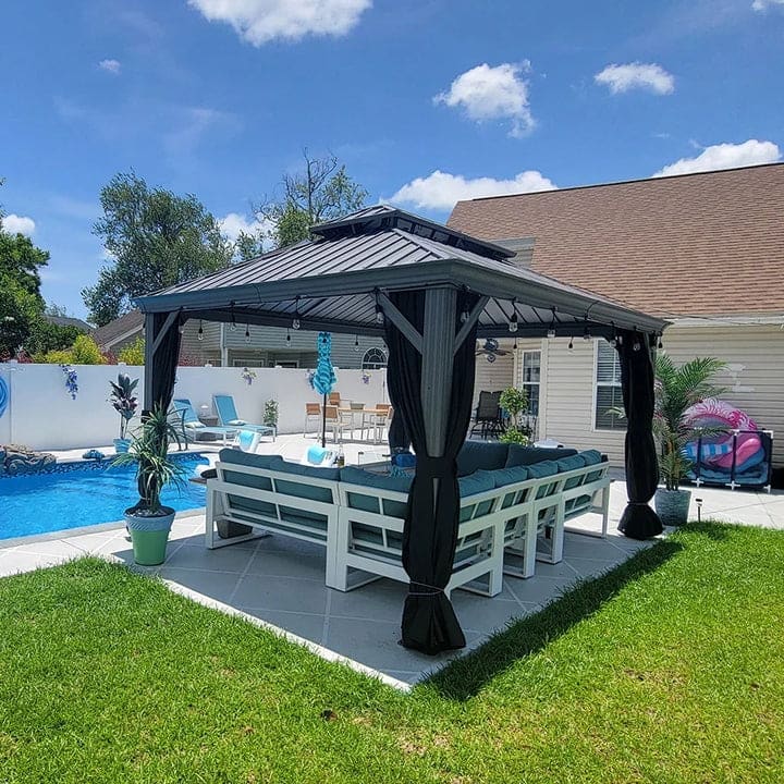 PURPLE LEAF Patio Gazebo for Light Grey Backyard Hardtop Galvanized Steel Frame with Upgrade Curtain