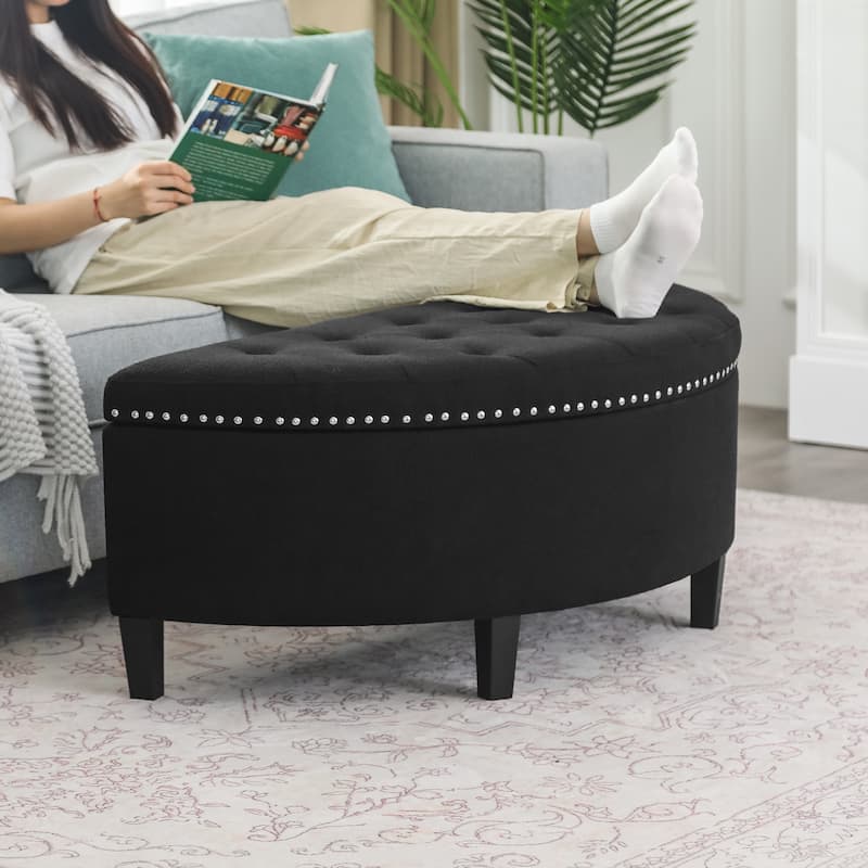 Adeco Half Moon Storage Ottoman Semi Circle Bench