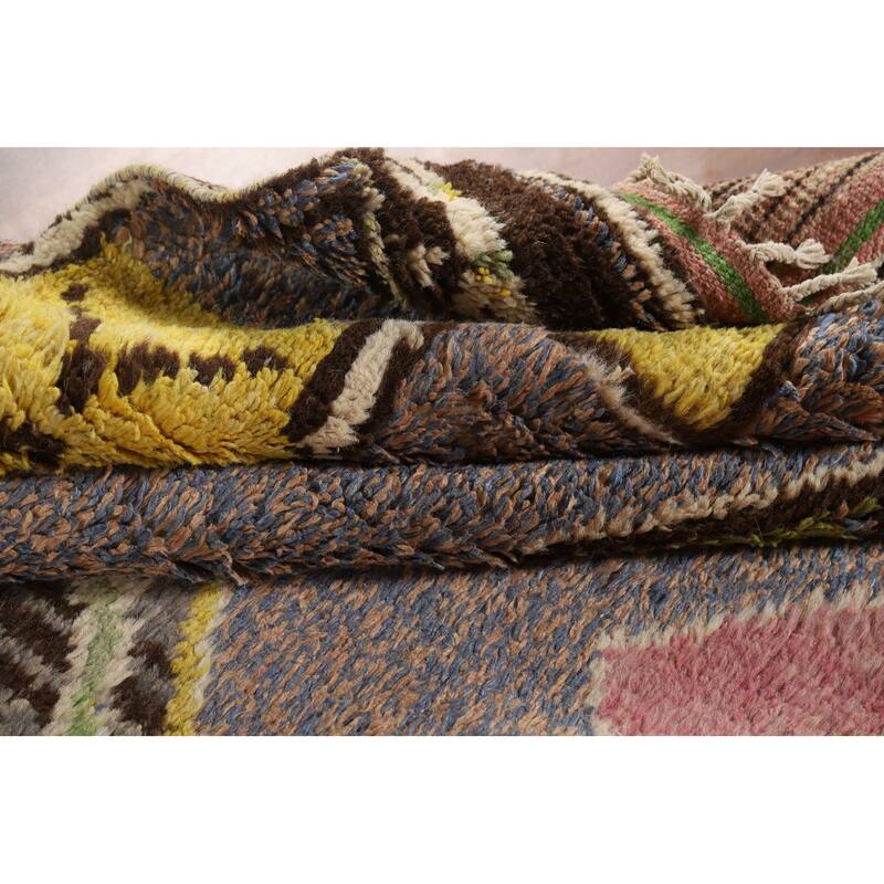Gray Plush Geometric Moroccan Area Rug Hand-Knotted Wool Carpet - 9'0" x 12'7"