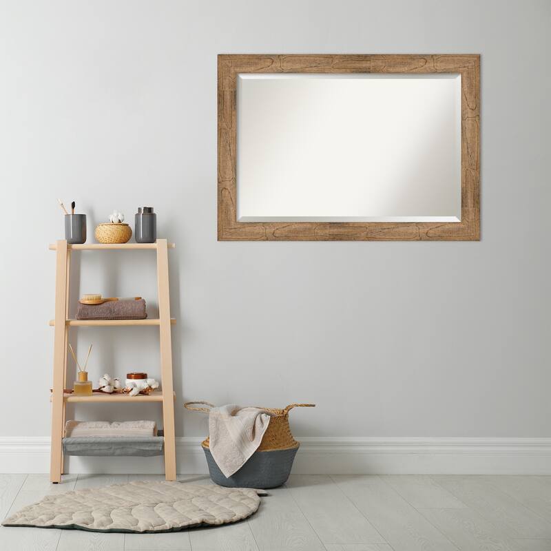 Beveled Wood Bathroom Wall Mirror - Owl Brown Frame