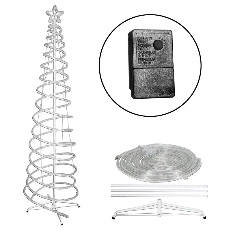 Alpine Corporation Indoor/Outdoor Artificial Spiral Christmas Tree with Multi-Color LED Lights - White