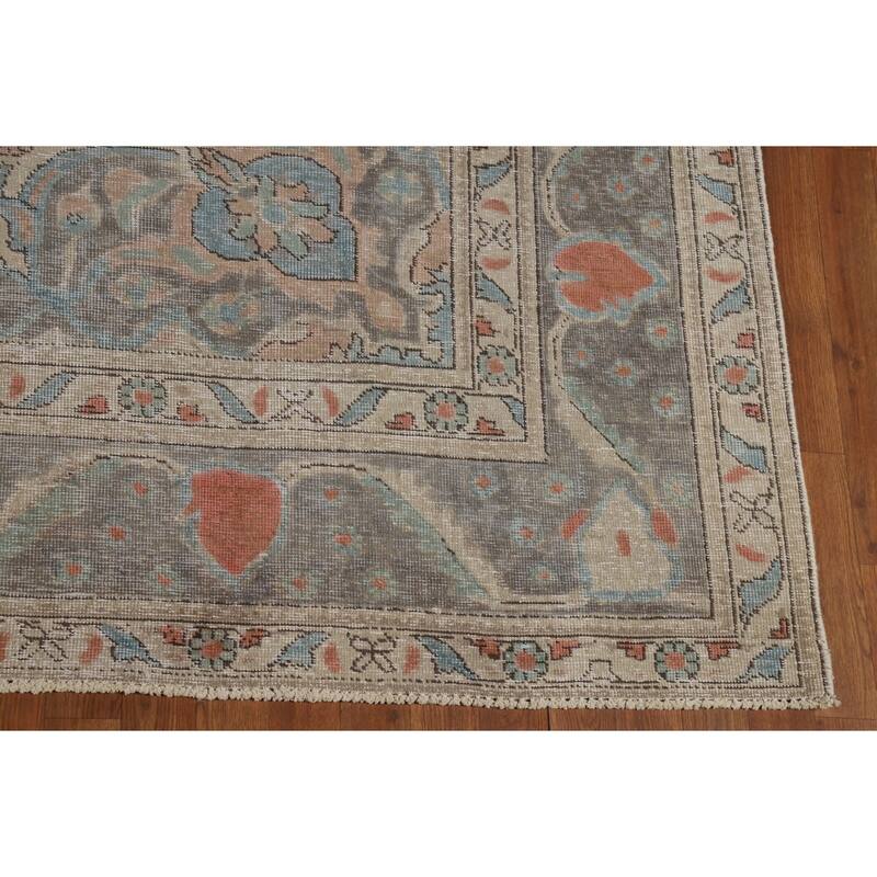 Geometric Tabriz Persian Rug Hand-Knotted Beige Wool Carpet - 8'2"x 10'6"