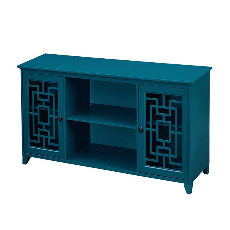 Modern Sideboard Storage Cabinet with Adjustable Shelves, Tempered Glass and Exquisite Hardware Accessories, Teal Blue