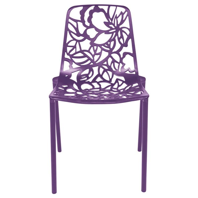 Devon Stackable Outdoor Aluminum Dining Chair with Floral Cutout, UV-Protected, Weather-Resistant Patio Seating