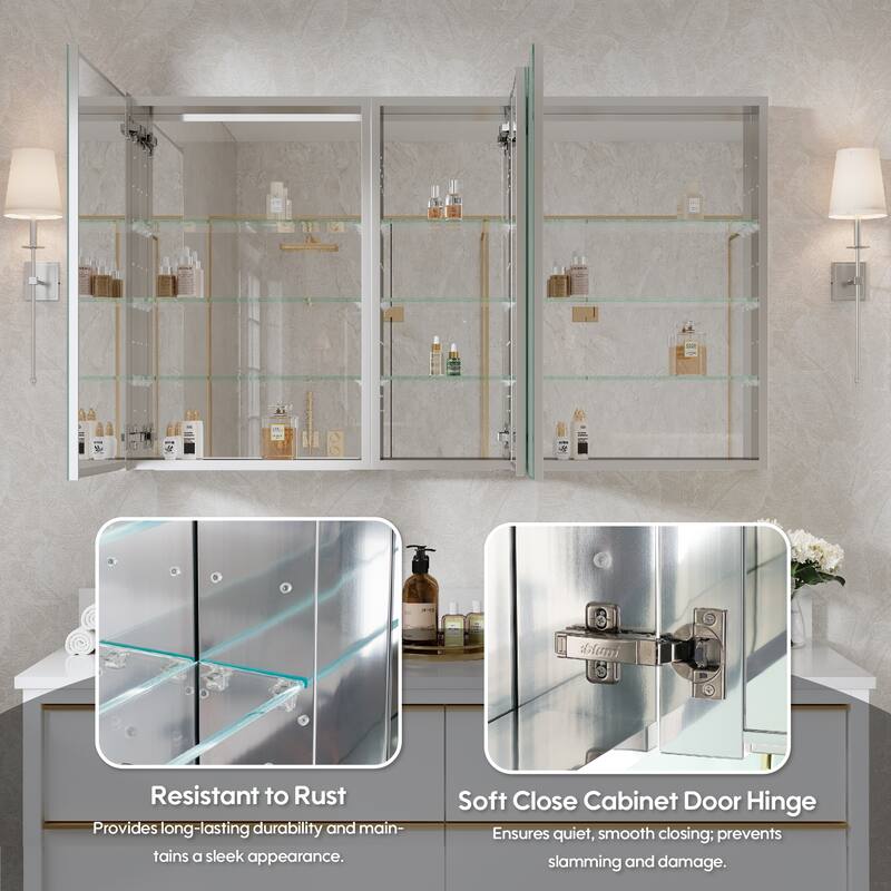 52"W X 30'H Bathroom Recessed or Surface Wall Mount Medicine Cabinet With Adjustable Glass Shelves