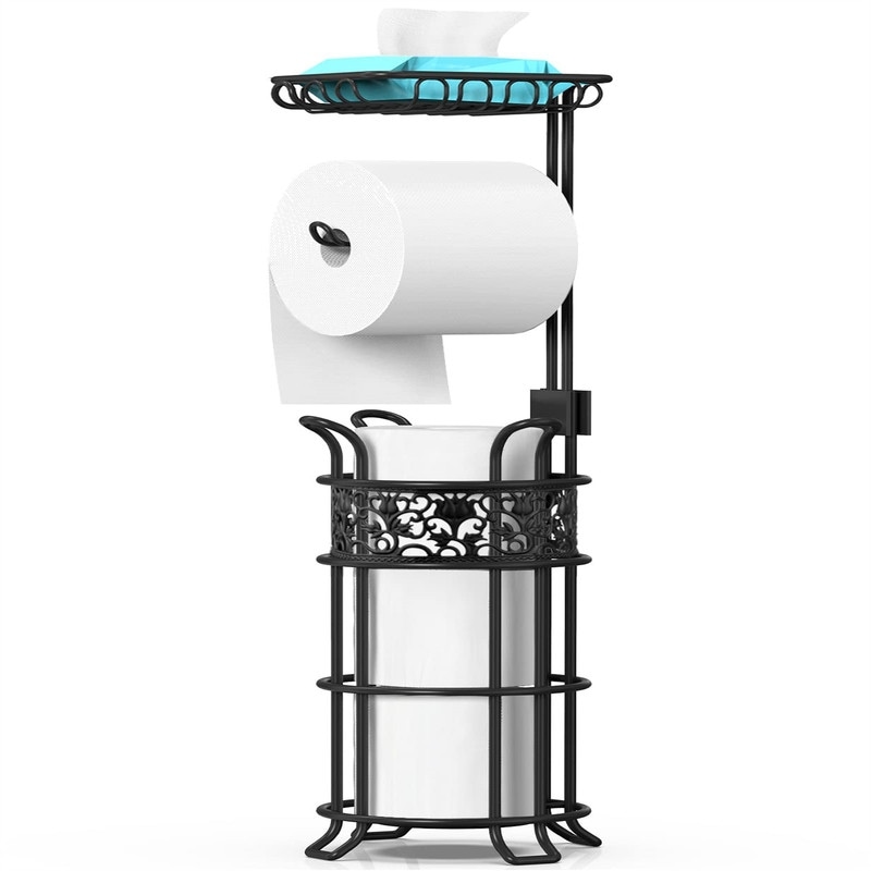 Toilet Paper Holder Stand with Shelf - 25.6 x 6.9 x 1