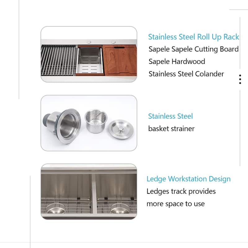 30 Inch Undermount Kitchen Sink Low Divide Double Bowl 50/50 Prep Workstation Sink 16 Gauge Stainless Steel Kitchen Sink Basin