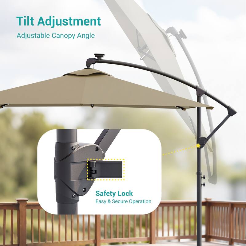 Sonkuki Outdoor 8.2x8.2FT LED lighted Patio Offset umbrella for Garden