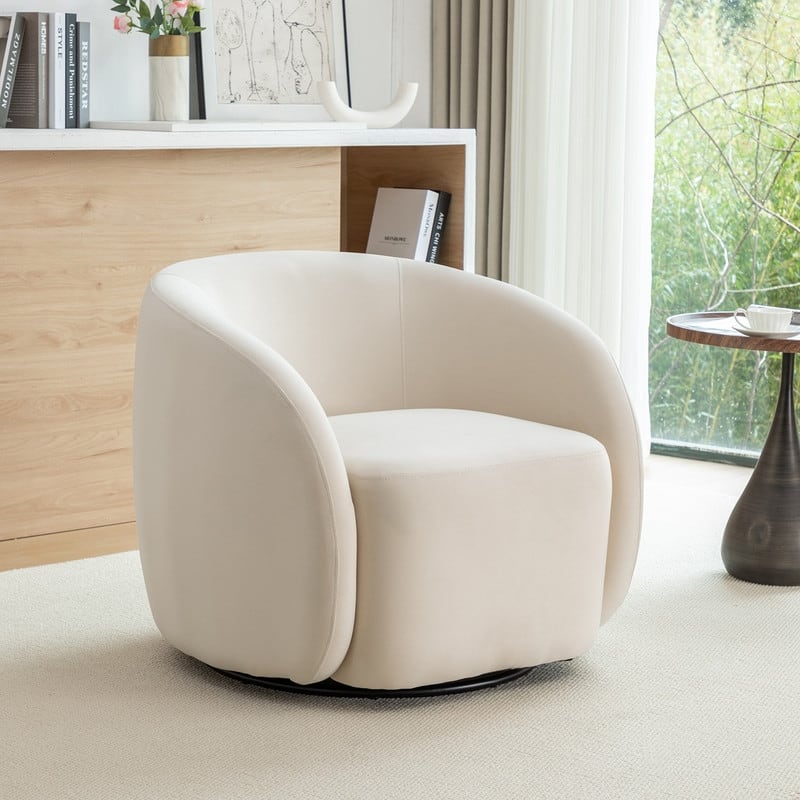 SEYNAR Modern Glam Velvet Upholstered 360 Degree Swivel Accent Armchair - Beige