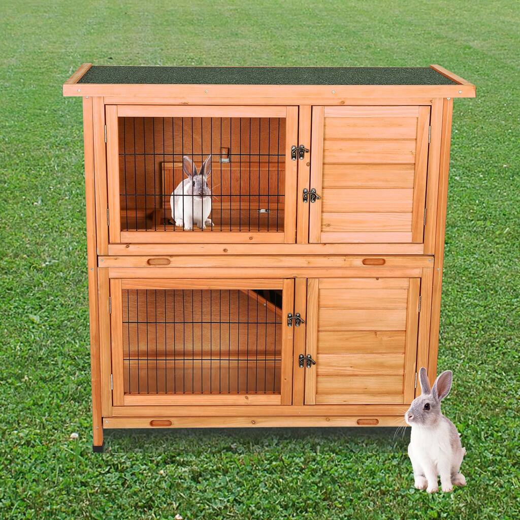 Waterproof 2 Story Stacked Wooden Guinea Pig Hutch with Ramp