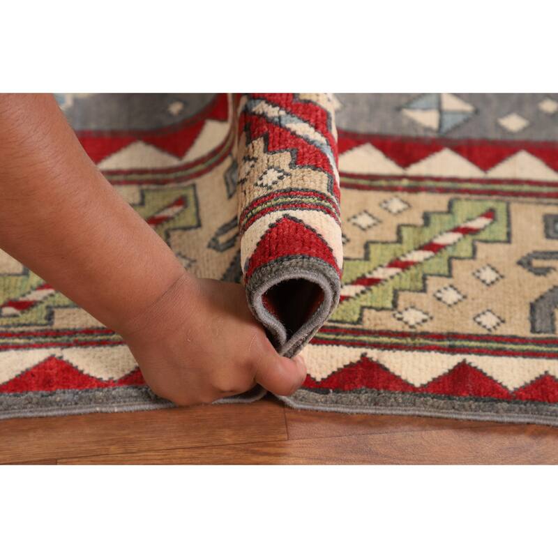 Grey Traditional Kazak Oriental Area Rug Handmade Wool Carpet - 6'7" x 10'1"