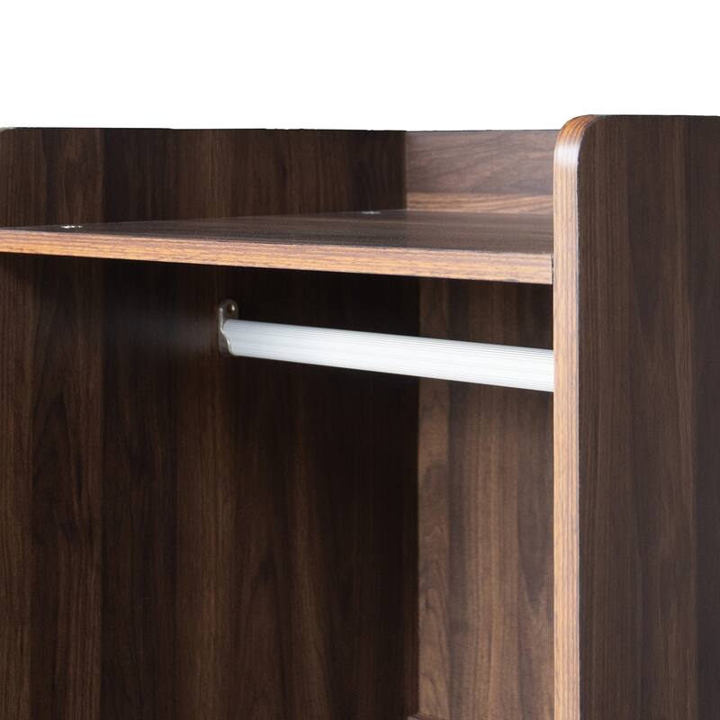 Wooden Open Wardrobe Storage Clothes Storage Cabinet with Dual Hanging Rods and Five Shelves Armoire for Bedroom