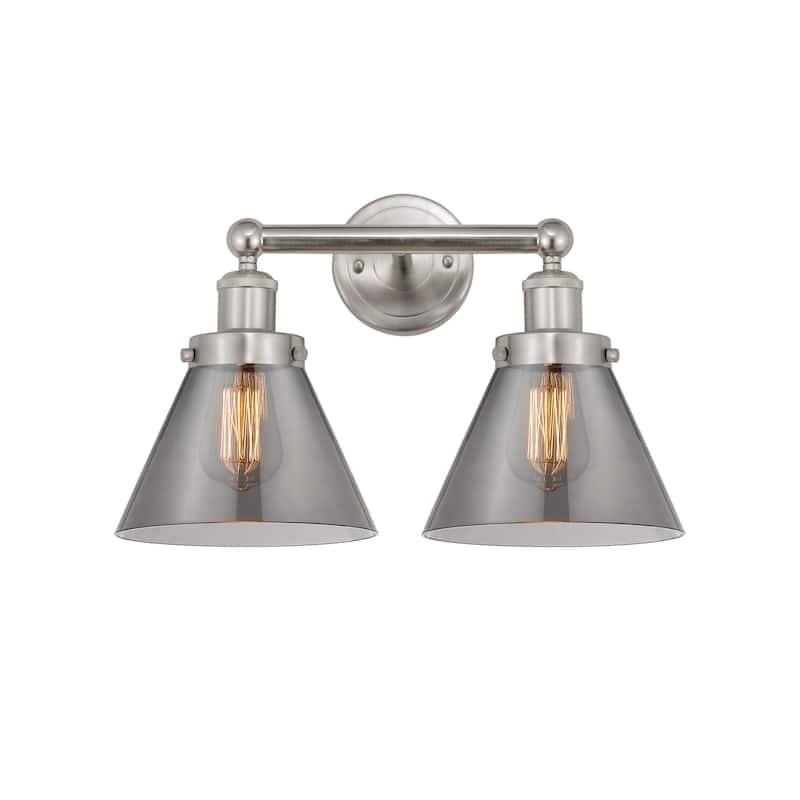 Innovations Lighting 616-2W-10-16-L Cone Vanity Cone 2 Light 16" Wide - Brushed Satin Nickel / Plated Smoke