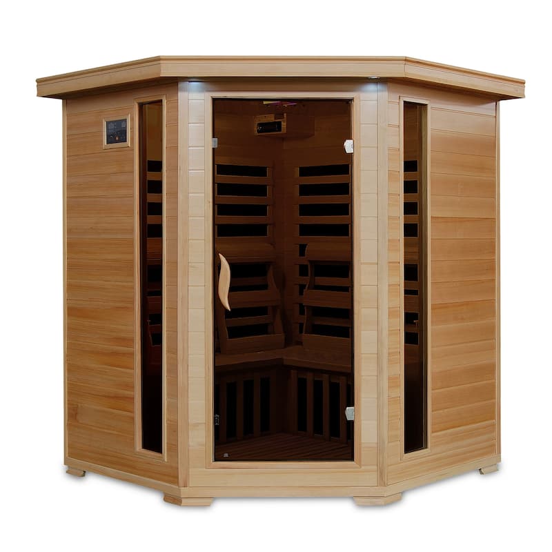 HeatWave Tucson 4-Person Hemlock Corner Infrared Sauna with 10 Carbon Heaters