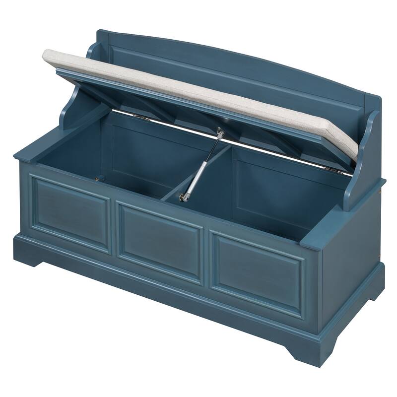 Shoe Storage Bench Wooden Entryway Bench with Linen Cushion