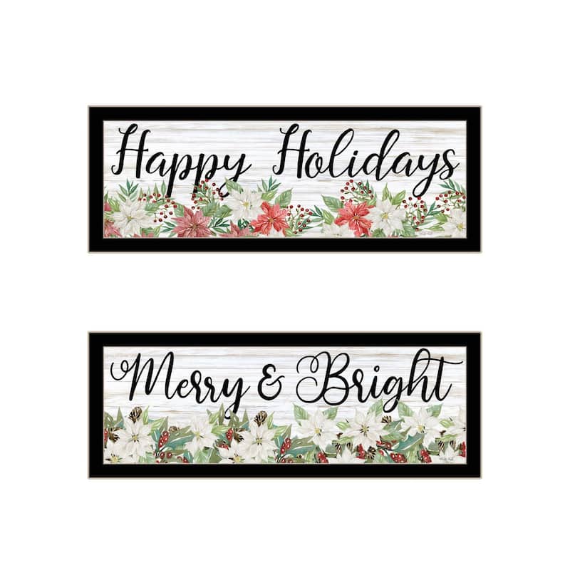 Trendy Decor 4U "Merry & Bright Holiday; Happy Holidays to YOU" Printed Framed Wall Art by Cindy Jacobs - Black - 39 x 15