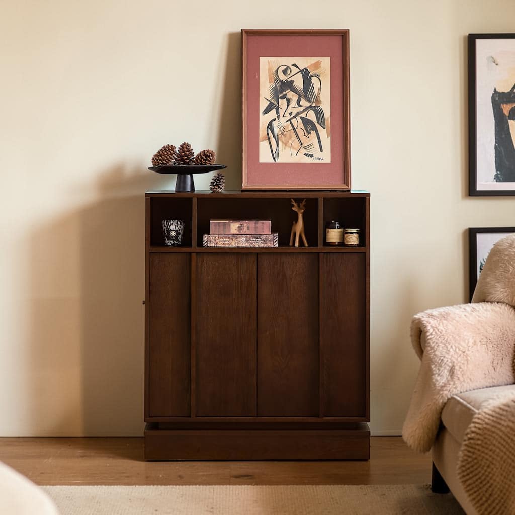 Farmhouse Fluted Sideboard Cabinet with Adjustable Shelves, Buffet Storage Cabinet with Doors