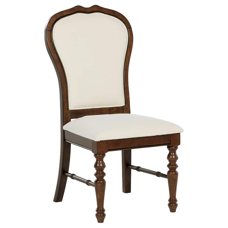 2pc Set Traditional Dining Side Chairs Rich Rounded Backs Turned Legs Upholstery Fabric Kitchen - Brown,Ivory