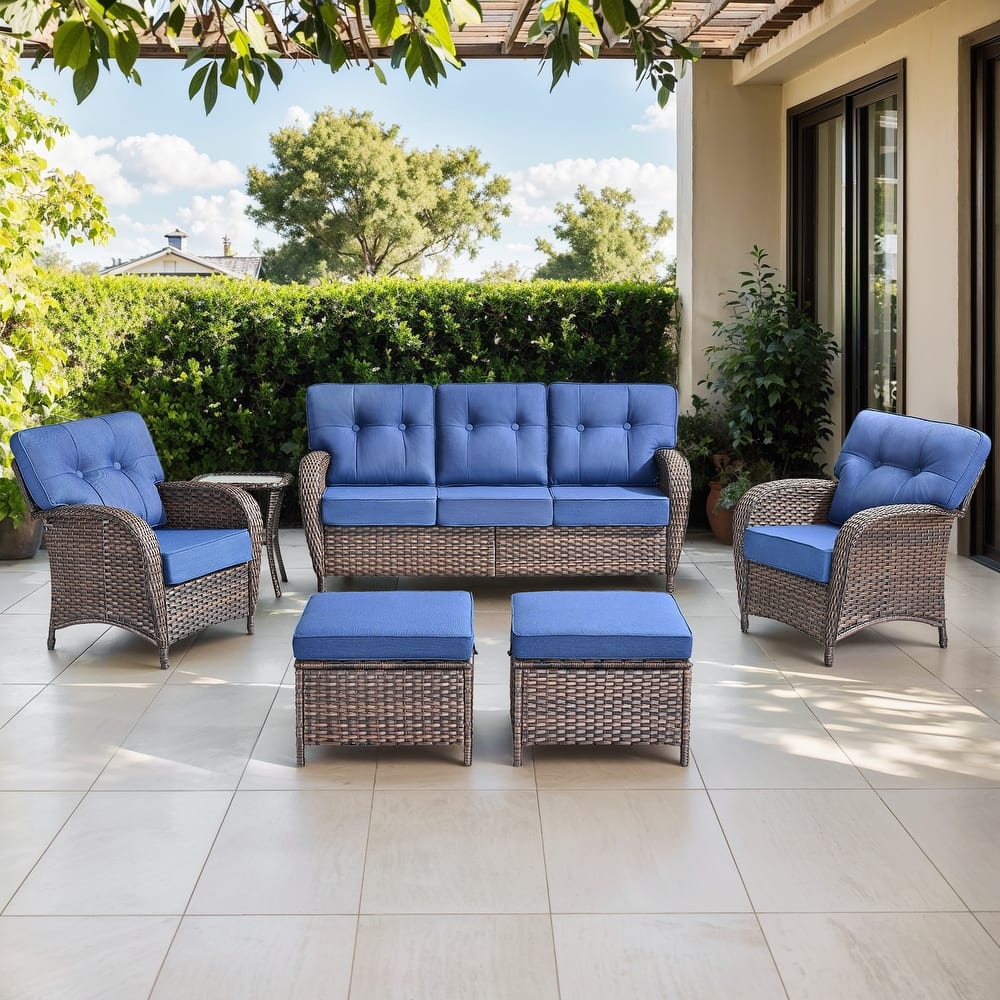 Gymojoy 6-Piece Outdoor Wicker Patio Furniture Set, 5" Thick Cushioned Rattan Conversation Set