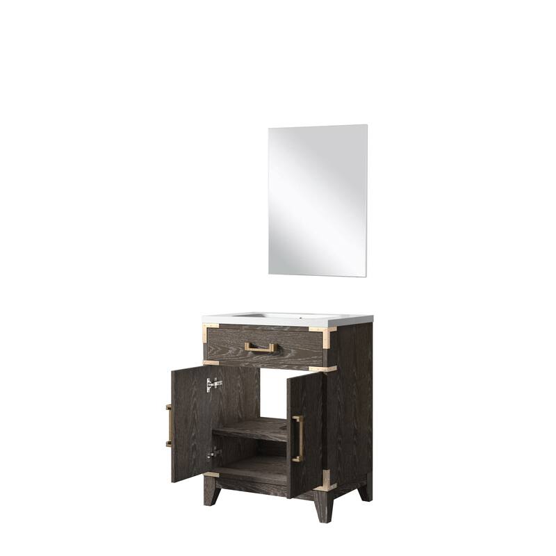 Acrylic Top Bathroom Vanity Set with Soft-Close Doors, Spacious Interior Cabinet & 18" x 24" Mirror Included