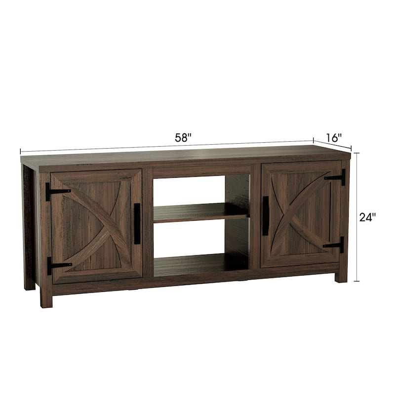 58" Farmhouse Barn Door Entryway Storage Console Table TV Stand - 58 inches in width