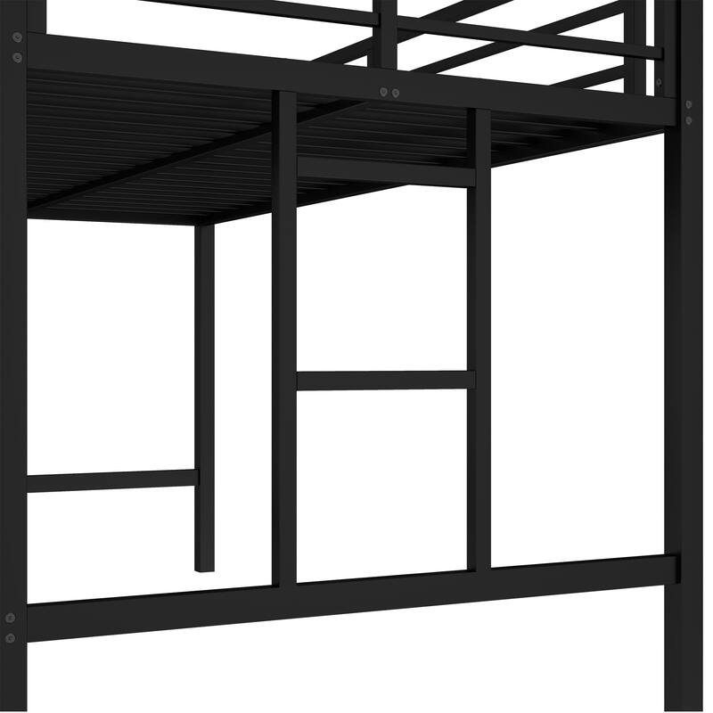 Twin Metal Loft Bed with Ladder and Guardrails, Black Elevated Bed with Under Bed Storage Space Durable Sturdy Frame
