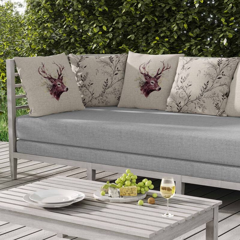 Leaf & Horn Harmony Indoor/Outdoor Reversible Throw Pillow Ivory and Copper