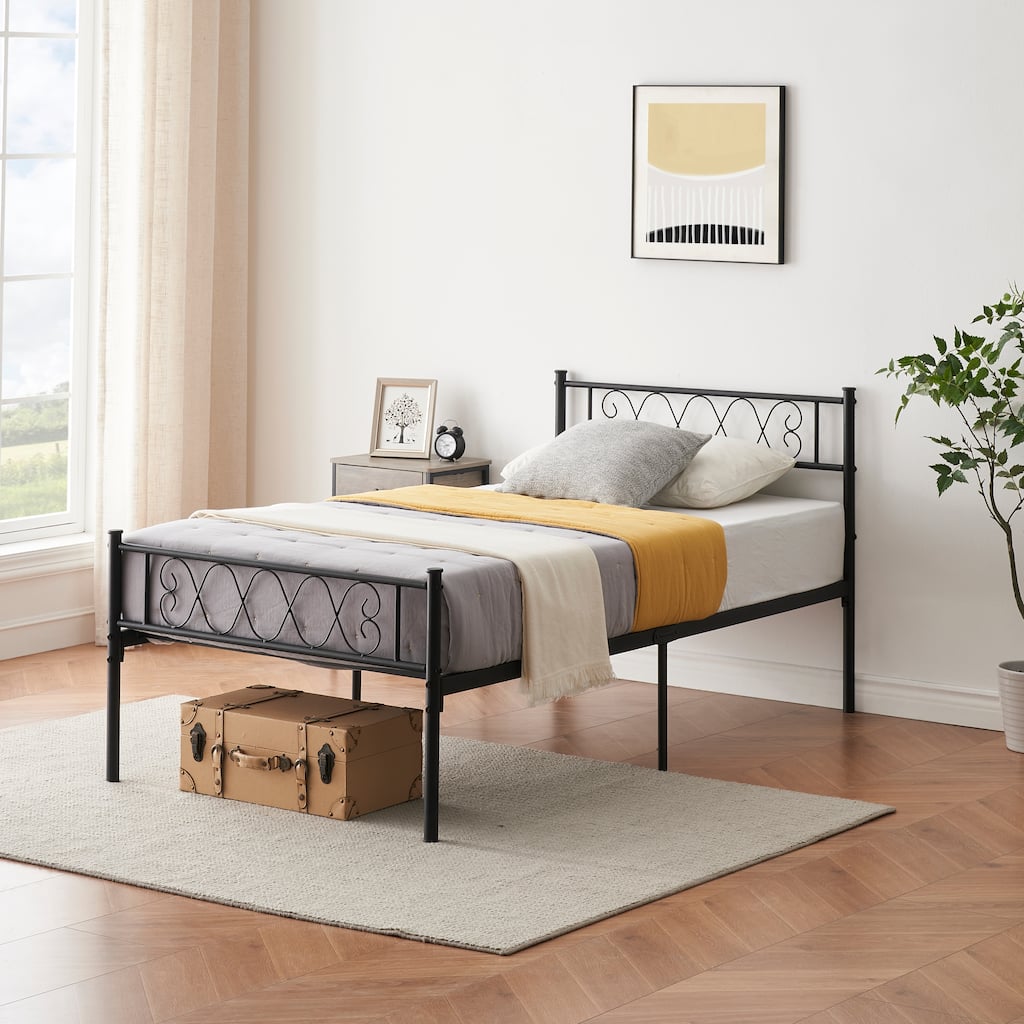 Black Metal Bed Frame with Headboard