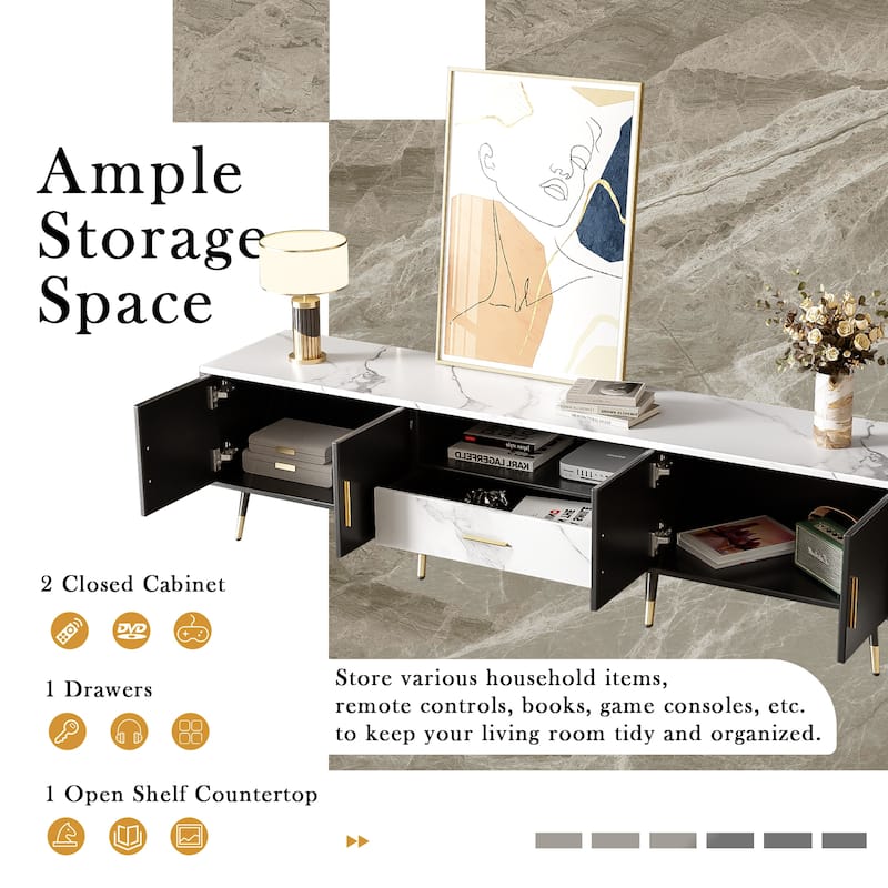 70.8" TV Stand with 2 Cabinets and Open Compartments for TVs Up to 80"