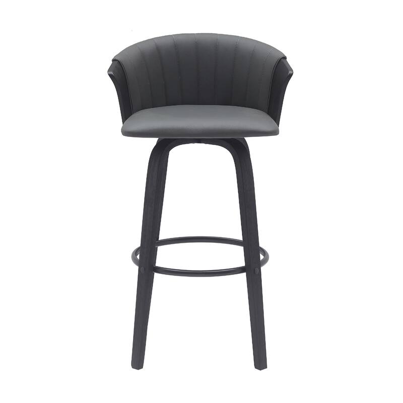 Faux Leather Swivel Counter Height Stool with Solid Wood Frame, Arms and Footrest