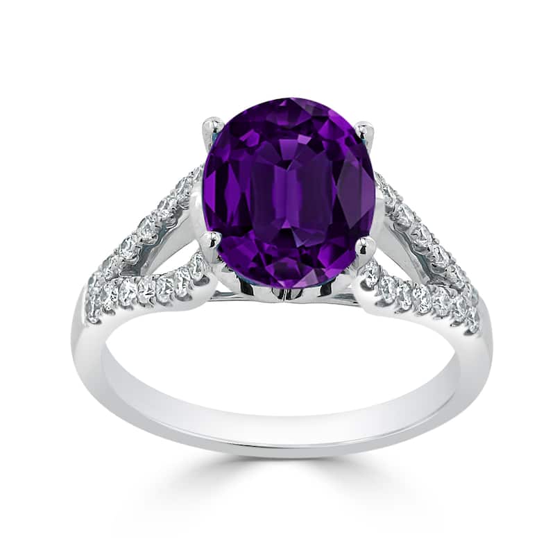 Auriya 2ct Fancy Oval Purple Amethyst and Diamond Engagement Ring 1/3cttw 14k Gold