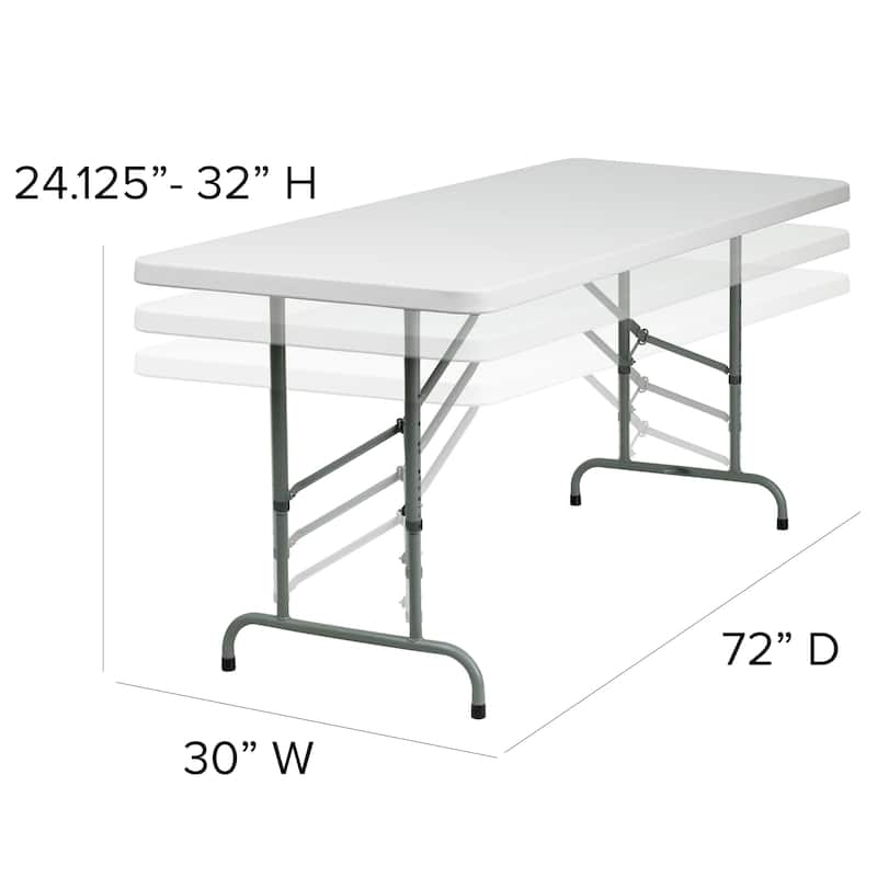 30"W x 72"L Height Adjustable Granite White Plastic Folding Table
