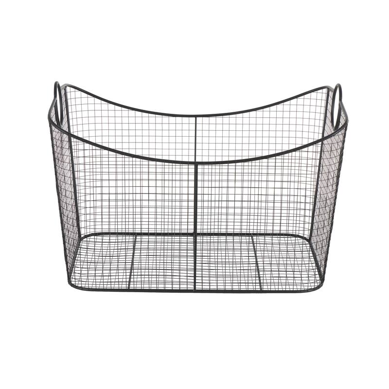 Gold Metal Wire Grid Storage Basket with Curved Edges Ring Handles