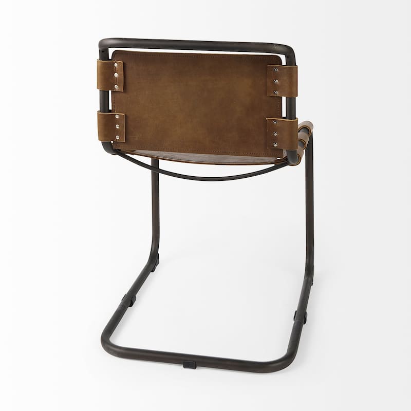 Berbick Medium Brown Genuine Leather w/ Gunmetal Iron Frame Dining Chair - 20.5"W x 24"D x 33"H