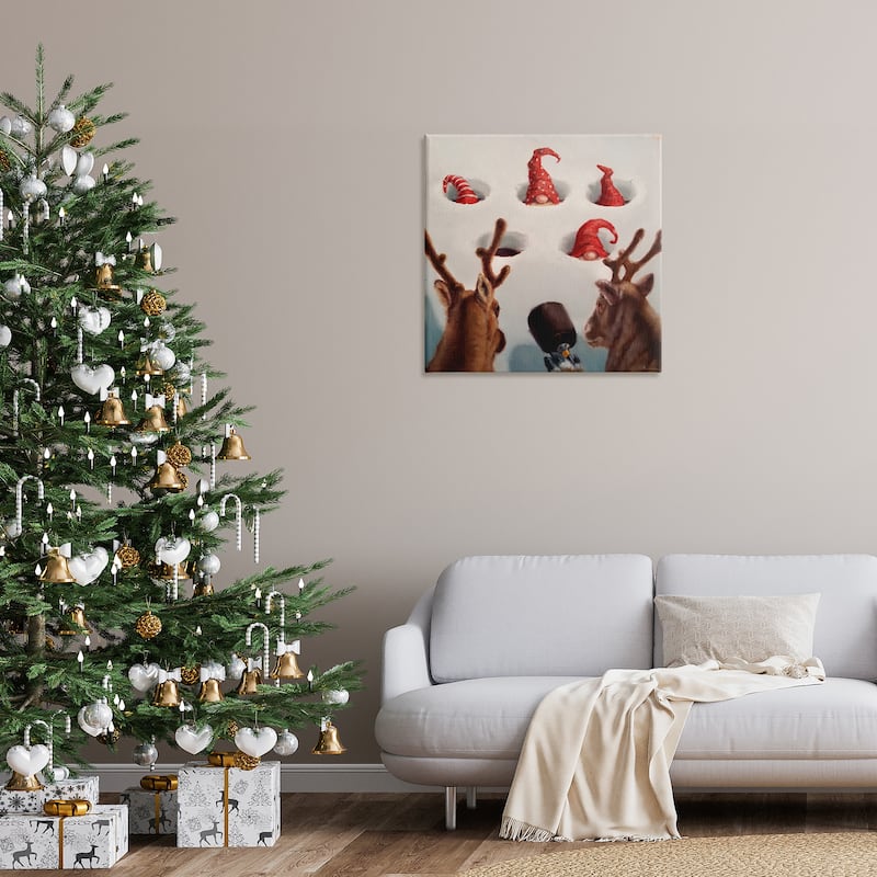 Stupell Holiday Whack an Elf Christmas Reindeer Humor Canvas Wall Art - Off-White